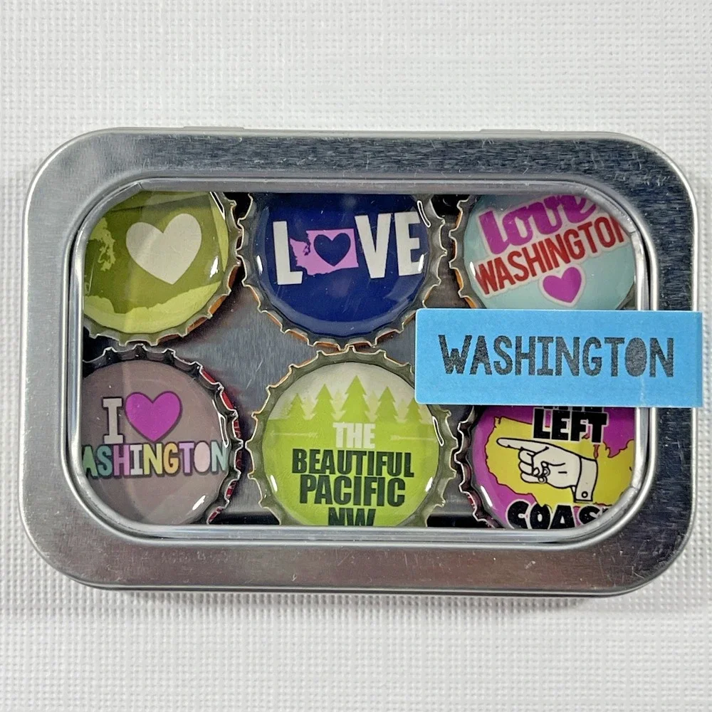 Washington State Bottle Cap Magnets - Kate's Magnets Souvenir Gift Set